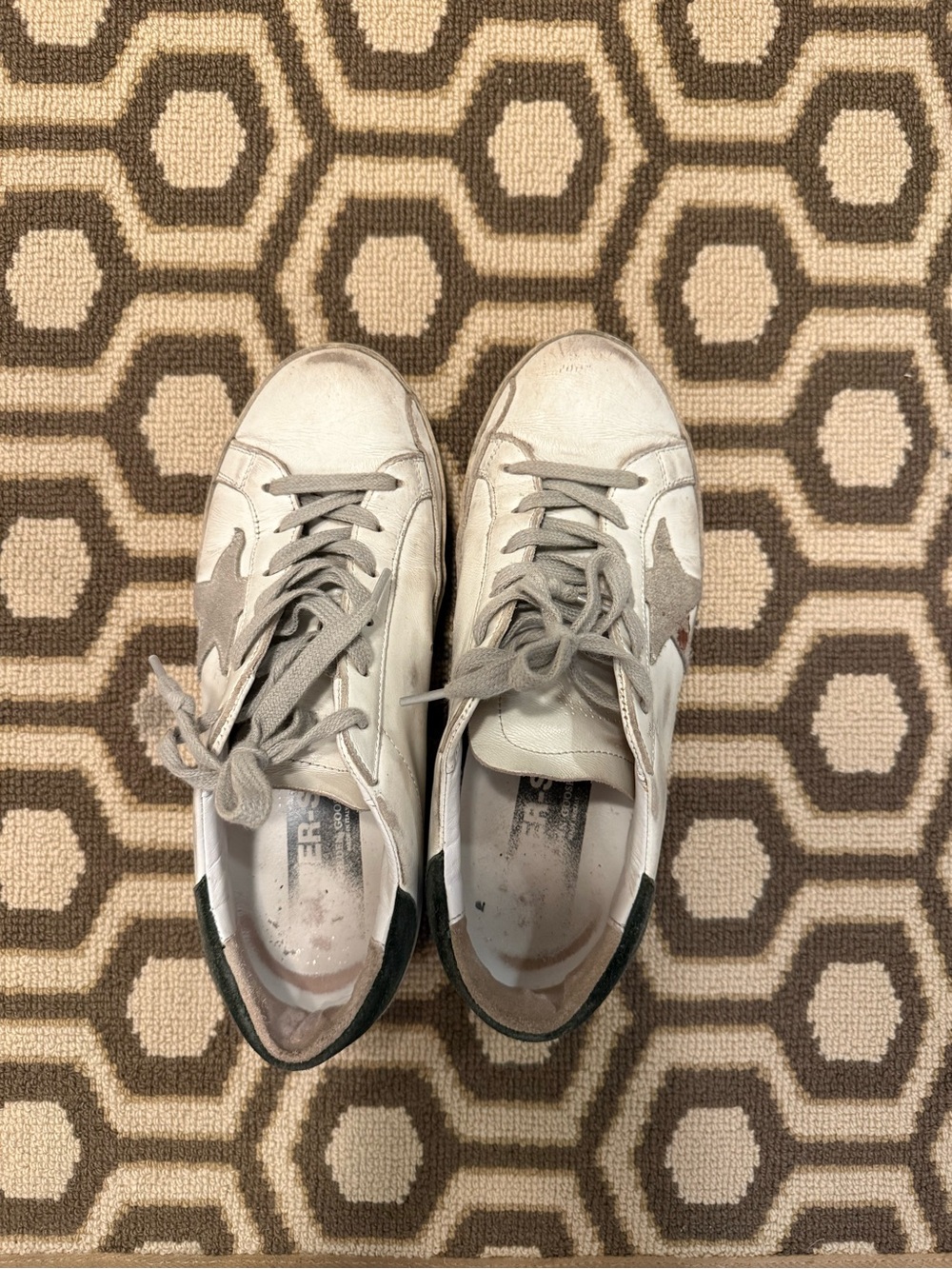 Golden Goose White Sneakers with Dark Green Heel Detail